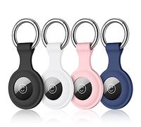 Dirrelo 4 Pièces Airtag Porte Clé, Étui de Protection Compatible avec airtag Apple, Étui en Silicone Anti-Perte Anti-Rayures Lavable AirTags Localisateur Traker avec Porte-Clés, Noir+Blanc+Bleu+Rose