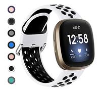 Dirrelo Bracelet compatible avec Fitbit Versa 3/4/Sense 2, silicone sport respirant, blanc/noir, taille S pour poignet de 14 à 18,3 cm