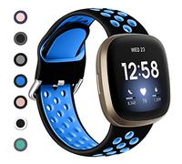 Dirrelo Bracelet compatible avec Fitbit Versa 3/Sense pour homme et femme - Bracelet de rechange en silicone souple avec trous respirants, taille L, noir/bleu