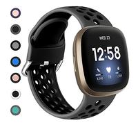 Dirrelo Bracelet Compatible avec Fitbit Versa 4/3, Sense/Sense 2 - Sport Respirant en Silicone pour Femme et Homme, Charbon/Noir Taille L