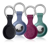 Dirrelo Étui Compatible avec Porte-Clés Apple Airtag, Housse en Silicone Gravé Floral 4 Pièce est Résistant Anti-Rayures, Coque de Protection pour Bagages, Sacs à Dos, Animaux et Sacs à Main,C