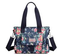 DIRRONA Coloré Sac à Bandoulière en Nylon Impression de Mode Sac à Main Léger Voyager Sac Bandoulière Imperméable Multi Poches Nylon Sac pour Femmes du Quotidien Décontracté Sac Bleu H
