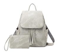 DIRRONA Femme Sac à Dos Décontractée Grande Capacité Sac à Dos Plusieurs Poches Antivol Imperméable Faux Cuir Sacs à Bandoulière Scolaire Voyage Travail Élève Backpack avec Petite Pochette Gris