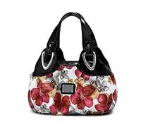DIRRONA Mode Femme Sac à Main D'épaule Cabas Poids Léger Grande Capacité Étanche PU Cuir Décontractée Bandoulière à Fleurs Rouge D