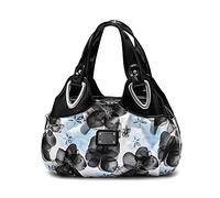 DIRRONA Mode Femme Sac à Main D'épaule Cabas Poids Léger Grande Capacité Étanche PU Cuir Décontractée Bandoulière à Fleurs Noir A