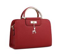 DIRRONA Mode Femmes Sac à Main Texture en Forme de V Sacs à Bandoulière Imperméable PU Cuir Femme du Quotidien Décontracté Fête Sac Bandoulière Fawn Métal Pendentif Rouge A