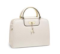 DIRRONA Mode Femmes Sac à Main Texture en Forme de V Sacs à Bandoulière Imperméable PU Cuir Femme du Quotidien Décontracté Fête Sac Bandoulière Fawn Métal Pendentif Blanche