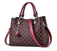 DIRRONA Mode Sac à Main Femme Sac à Bandoulière Grand Voyage Décontracté Sac De Messager Pu Impermeable Impression Sac Femme Sac Fourre Tout Pour Travai Cabas Femme Avec Pendentif Tendance Bourgogne A