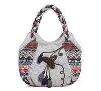 DIRRONA Mode Toile Fourre-Tout Moyen Sac à Main Femme Sac Toile Brodée Sac à Main Décontracté Voyage Travai Acheteur Sac Fourre Tout Sac Quotidien Cabas Sac Fourre-Tout Bohème Gris C