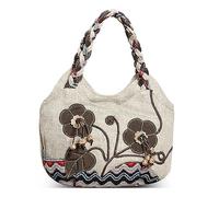 DIRRONA Mode Toile Fourre-Tout Moyen Sac à Main Femme Sac Toile Brodée Sac à Main Décontracté Voyage Travai Acheteur Sac Fourre Tout Sac Quotidien Cabas Sac Fourre-Tout Bohème Blanc B