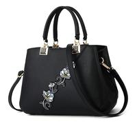 DIRRONA Sac à Main Femme Chic - Sac Bandoulière Multicolore à Broderie Florale avec Design Bicolore Imperméable - Idéal pour Le Travail Le Voyage la Soirée Le Mariage Noir