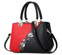 DIRRONA Sac à Main Femme Chic - Sac Bandoulière Multicolore à Broderie Florale avec Design Bicolore Imperméable - Idéal pour Le Travail Le Voyage la Soirée Le Mariage Rouge