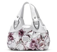 DIRRONA Sac à Main Femme Sac D'épaule Compact Sac à Fleurs Sac de Plage Sac à Main Étanche PU Cuir Décontractée Sac Cabas, Rose + Blanc, L