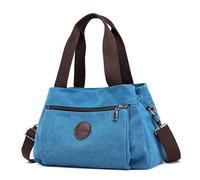 DIRRONA Sac Bandoulière Femme Grand en Toile Mode - Sac à Main Multi-Poches avec Bretelles Réglables, Style Vintage Antivol, Lavable, pour Travail, Shopping et Usage Décontracté Bleu Lagon