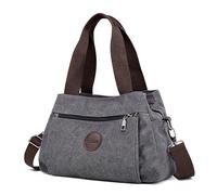 DIRRONA Sac Bandoulière Femme Grand en Toile Mode - Sac à Main Multi-Poches avec Bretelles Réglables, Style Vintage Antivol, Lavable, pour Travail, Shopping et Usage Décontracté Gris Doux