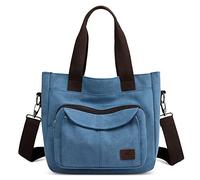 DIRRONA Sacs à Main Mode Sac Bandoulière Toile Sac de Messager Voyage Décontractée Plusieurs Poches Sac à Bandoulière étanche L'école Achats Dame Sacs Bandoulière Réglable Bleu