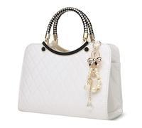 DIRRONA Sacs à Main Portés Main Femme en Cuir PU Motif Matelassé à Losanges avec Nœud Décoratif et Perles - Format Moyen Sac Bandoulière pour Femme, Soirée, Bureau et Usage Quotidien Blanc Élégant