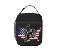 Dirt Bike American Map Classic Lunch Bag for Men Womans Boy 3d Printed Lunch Box Nouveauté Sac à lunch réutilisable pour le travail scolaire, les études, les voyages, le sport, la randonnée, le pique-