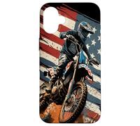 Dirt Bike Drapeau Américain Motocross Enduro Biker 4 Juillet Coque pour iPhone 16 Plus