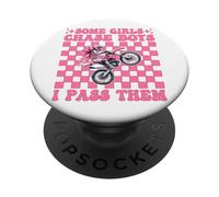 Dirt Bike Girl Dirt Biking Certaines Filles poursuivent Les garçons, Je Les dépasse PopSockets PopGrip Adhésif