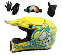 Dirt Bike Helmet with Dot Certified, Adult Youth Off-Road Motorcycle Helmet with Goggles, Gloves & Mask with S/M/L/XL Size, with Sun Visor & Ventilation(C 226 Yellow,M(56-57CM))