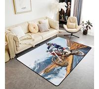 Dirt Bike Tapis de Sol,Grunge Bike Rider Tapis 100x150cm,Snow Mountain Carpet Runner Antidérapant,Tapis de Sol Intérieur Motocross pour Chambre À Coucher Familiale Salon Salle de Jeux,Sans Abri