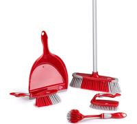 Dirt Devil Kit de nettoyage 6 pièces - Brosse à vaisselle/brosse à main/balai souple avec manche/pelle à poussière et pelle - rouge/gris