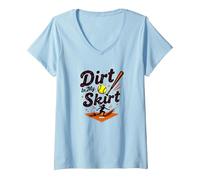 Dirt in My Skirt Ferce Player Softball Ferce Player Sliding Home T-Shirt avec Col en V, Femme, Bleu Céleste, S