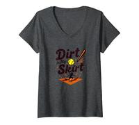 Dirt in My Skirt Ferce Player Softball Ferce Player Sliding Home T-Shirt avec Col en V, Femme, Chiné Foncé, S