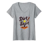 Dirt in My Skirt Ferce Player Softball Ferce Player Sliding Home T-Shirt avec Col en V, Femme, Gris Chiné, S
