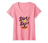 Dirt in My Skirt Ferce Player Softball Ferce Player Sliding Home T-Shirt avec Col en V, Femme, Rose, S