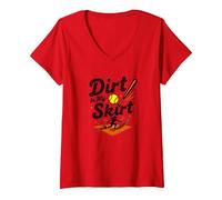 Dirt in My Skirt Ferce Player Softball Ferce Player Sliding Home T-Shirt avec Col en V, Femme, Rouge, S