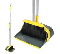 Dirty Fox Ensemble balai et pelle à poussière avec manche de 137 cm de long - Ensemble pelle à poussière et brosse parfaite pour un nettoyage efficace de la maison (jaune et gris)