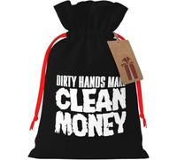 Dirty Hands MakeMoney Sac en toile de jute réutilisable avec cordon de serrage pour les cadeaux de Noël et de fête