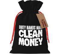 Dirty Hands MakeMoney Sac en toile de jute réutilisable avec cordon de serrage pour les cadeaux de Noël et de fête