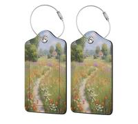 Dirty Path Fields of Poppies Daisies Lot de 2 étiquettes de bagage en cuir avec rabat d'intimité et boucle en métal pour homme et femme