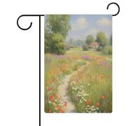 Dirty Path Fields of Poppy Daisy Grand drapeau de jardin saisonnier vacances en toile de jute double face pour maison, cour et extérieur 30,5 x 45,7 cm