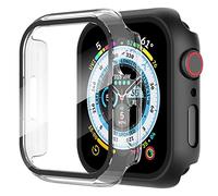 Diruite 2 Pièces Coque pour Apple Watch Series 9/8/7 45mm Protection Écran Dur PC Matériel Ultra Mince Verre Trempé Écran Case,Noir+Transparent,45mm