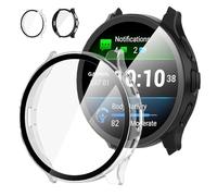 Diruite 2 Pièces Coque pour Garmin Venu 3S 41mm Protection Écran Dur PC Matériel Ultra Mince Verre Trempé Écran Case,Noir&Transparent,41mm