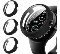 Diruite 3 Pièces Coque pour Google Pixel Watch 4 45mm Protection Écran Dur PC Matériel Ultra Mince Verre Trempé Écran Case,Noir