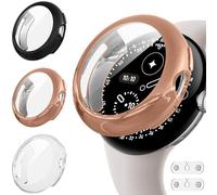 Diruite 3-Pièces Protection Écran pour Google Pixel Watch 4 41mm Protection Coque&2*Accessoires de recharge,TPU Souple Ultra-Mince Case,Noir&Or Rose&Transparent,41mm