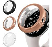 Diruite 3-Pièces Protection Écran pour Google Pixel Watch 4 41mm Protection Coque,TPU Souple Ultra-Mince Case,Noir&Or Rose&Transparent