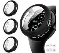 Diruite 3-Pièces Protection Écran pour Google Pixel Watch 4 45mm Protection Coque&2*Accessoires de Recharge,TPU Souple Ultra-Mince Case,Noir*3,45mm
