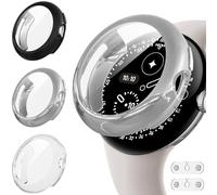 Diruite 3-Pièces Protection Écran pour Google Pixel Watch 4 45mm Protection Coque&2*Accessoires de recharge,TPU Souple Ultra-Mince Case,Noir&Argent&Transparent,45mm