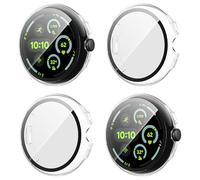 Diruite 4 Pièces Coque pour Google Pixel Watch 3 45mm Protection Écran HD Ultra Mince Verre Trempé PC Case Screen Protection,Transparent