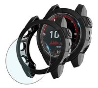 Diruite 4 Pièces pour Garmin Fenix 7X/Fenix 7X Sapphire Solar 51mm Verre Trempé Film Protection Écran*2+Anti-Rayures TPU Protecteur Coque*2,Noir