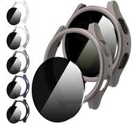 Diruite 5+5 Pièces pour Samsung Galaxy Watch 7 44mm Protection Écran+Coque,Privacy Verre Trempé Protection Écran*5+Creux Antichoc PC Case*5,Noir&Bleu&Argent&Gris&Transparent,44mm