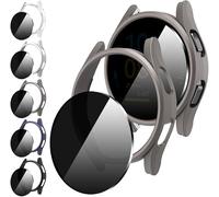Diruite 5+5 Pièces pour Samsung Galaxy Watch FE 40mm Protection Écran+Coque,Privacy Verre Trempé Protection Écran*5+Creux Antichoc PC Case*5,Noir&Bleu&Argent&Gris&Transparent,FE 40mm