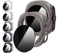 Diruite 5+5 Pièces pour Samsung Galaxy Watch Ultra 47mm(2025/2024) Protection Écran+Coque,Privacy Verre Trempé Protection Écran*5+Creux Antichoc PCCase*5,Noir&Bleu&Argent&Gris&Transparent,Ultra 47mm