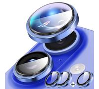 Diruite Protection Objectif Camera pour iPhone 16/16 Plus | Verre Trempé 9H HD,Convexe Alliage D'aluminium Anti Rayures,Gardez le Tir Original,Forte Adsorption,Outremer